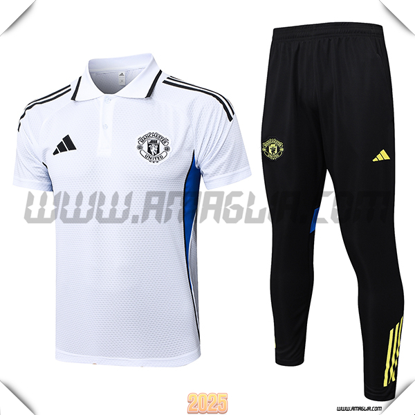 Kit Maglia Polo Manchester United Bianco/Nero/Blu 2025 2026