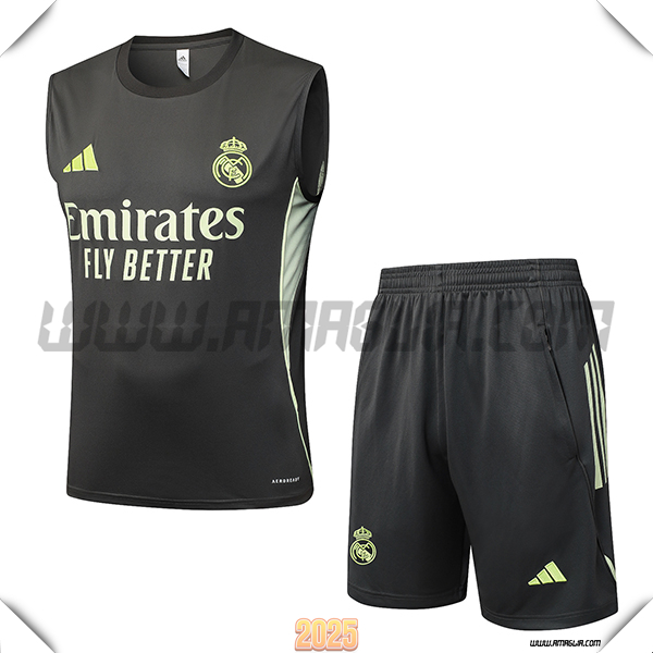 Kit Canotta Allenamento Real Madrid Grigio/Verde 2025 2026