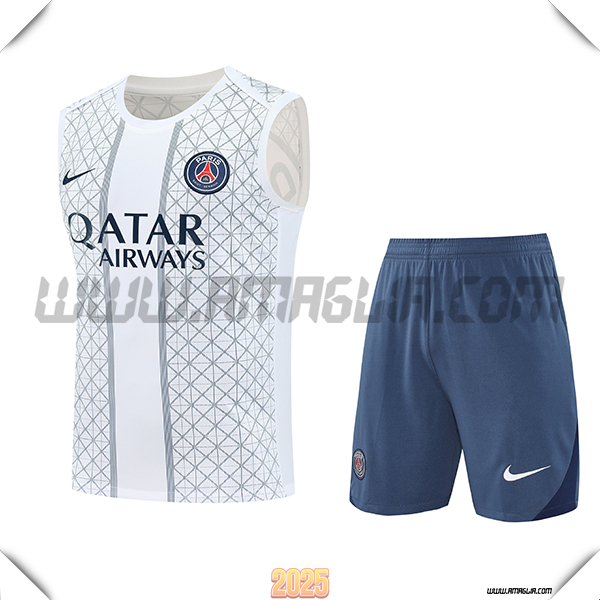 Kit Canotta Allenamento PSG Bianco/Grigio 2025 2026