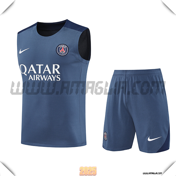 Kit Canotta Allenamento PSG Grigio/Blu 2025 2026