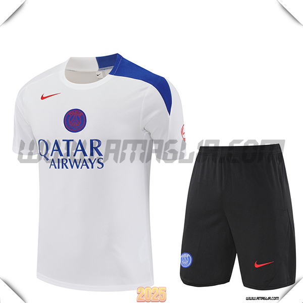 Kit Maglia Allenamento PSG Bianco/Blu 2025 2026