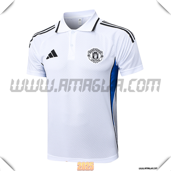 Maglia Polo Manchester United Bianco/Nero/Blu 2025 2026