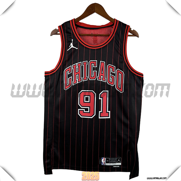 Maglia Chicago Bulls (RODMAN #91) 2025/26 Nero/Rosso -03