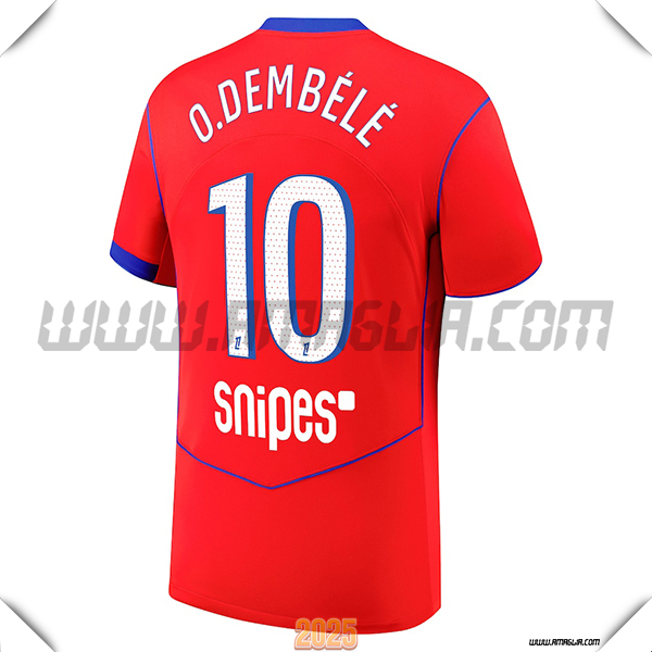 Terzo Maglia Calcio Paris PSG O.DEMBÉLÉ #10 2025 2026 Rosso