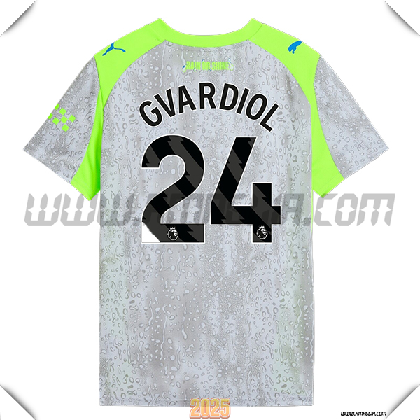 Terzo Maglia Calcio Manchester City GVARDIOL #24 2025 2026 Grigio/Verde