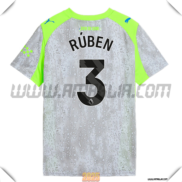 Terzo Maglia Calcio Manchester City RÚBEN #3 2025 2026 Grigio/Verde