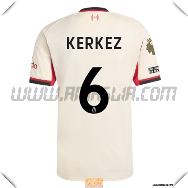 Seconda Maglia Calcio FC Liverpool KERKEZ #6 2025 2026 Bianco