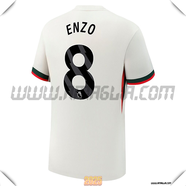 Seconda Maglia Calcio FC Chelsea ENZO #8 2025 2026 Bianco