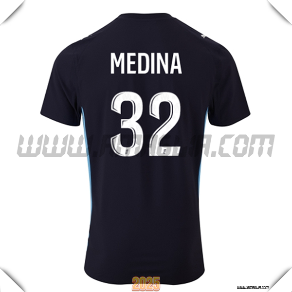 Seconda Maglia Calcio Marsiglia OM MEDINA #32 2025 2026 Nero