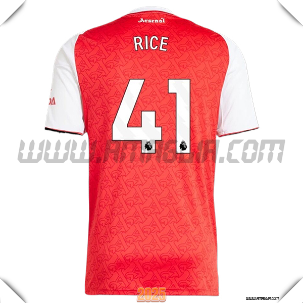 Prima Maglia Calcio FC Arsenal RICE #41 2025 2026 Rosso/Bianco