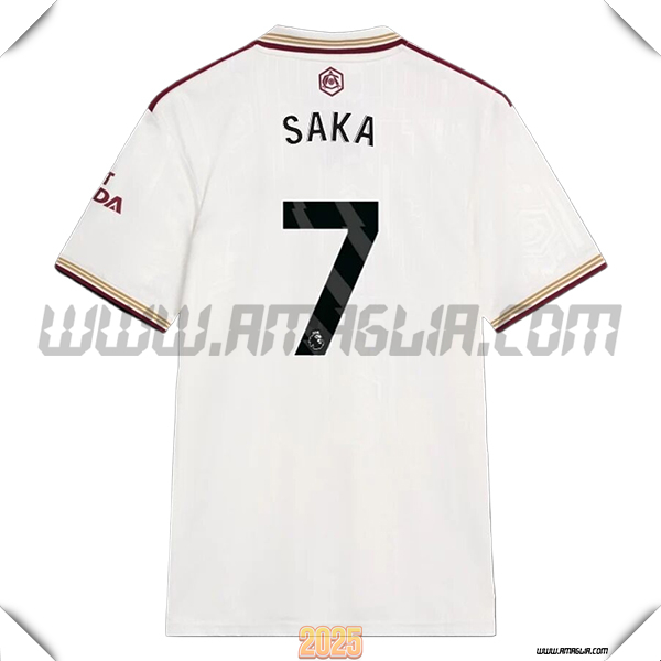 Terzo Maglia Calcio FC Arsenal SAKA #7 2025 2026 Bianco