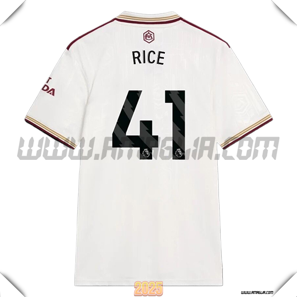 Terzo Maglia Calcio FC Arsenal RICE #41 2025 2026 Bianco