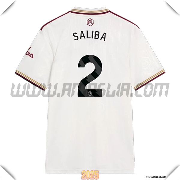 Terzo Maglia Calcio FC Arsenal SALIBA #2 2025 2026 Bianco