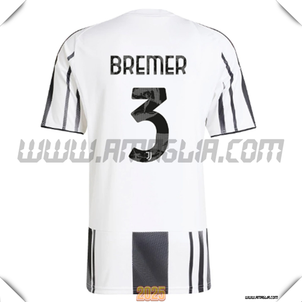 Prima Maglia Calcio Juventus BREMER #3 2025 2026 Bianco/Nero