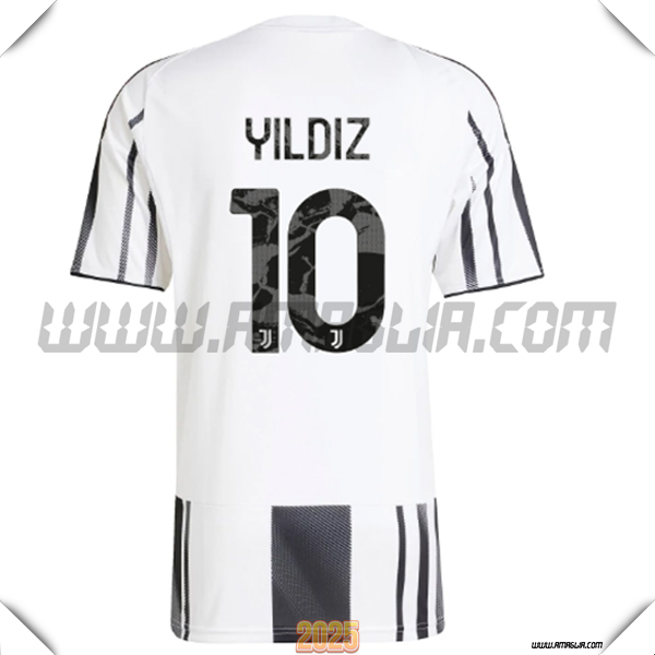 Prima Maglia Calcio Juventus YILDIZ #10 2025 2026 Bianco/Nero