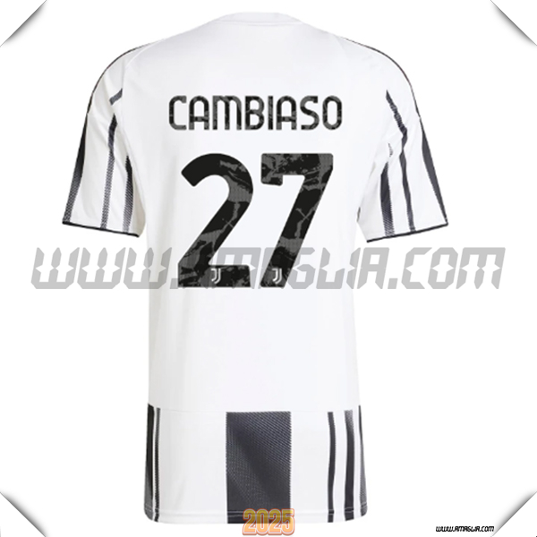 Prima Maglia Calcio Juventus CAMBIASO #27 2025 2026 Bianco/Nero