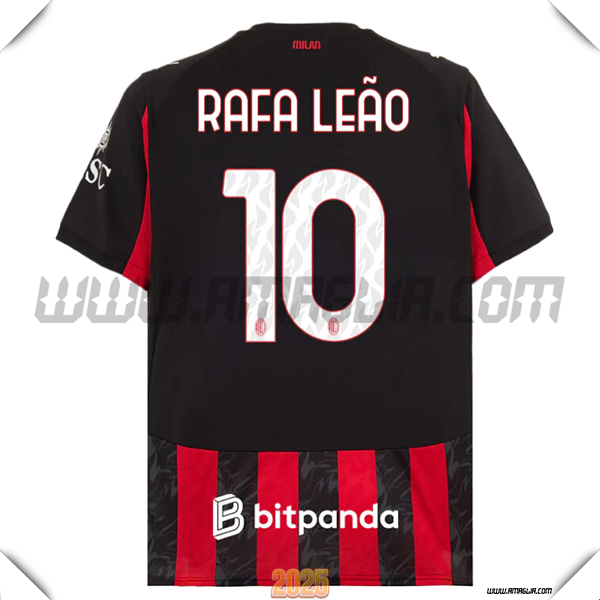 Prima Maglia Calcio AC Milan RAFAEL LEÃO #10 2025 2026 Nero/Rosso