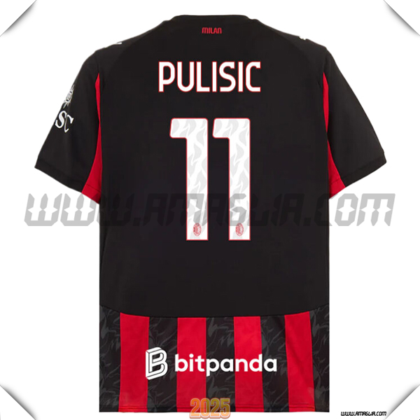 Prima Maglia Calcio AC Milan PULISIC #11 2025 2026 Nero/Rosso