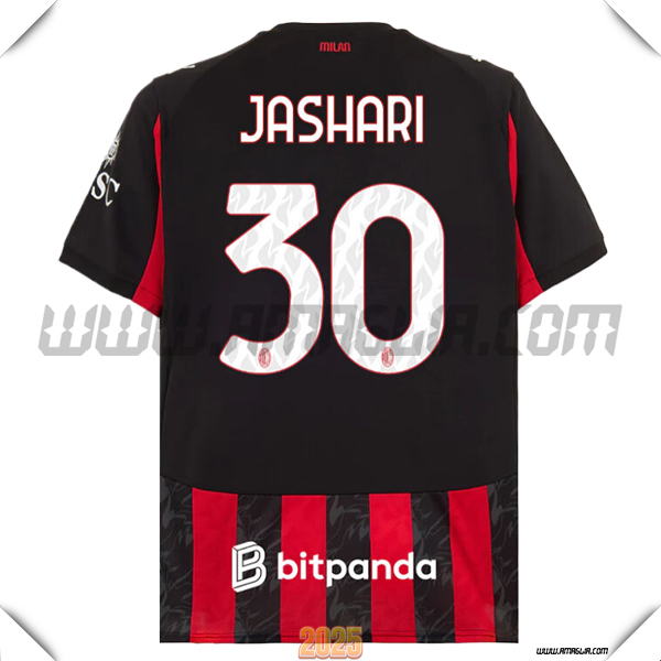 Prima Maglia Calcio AC Milan JASHARI #30 2025 2026 Nero/Rosso