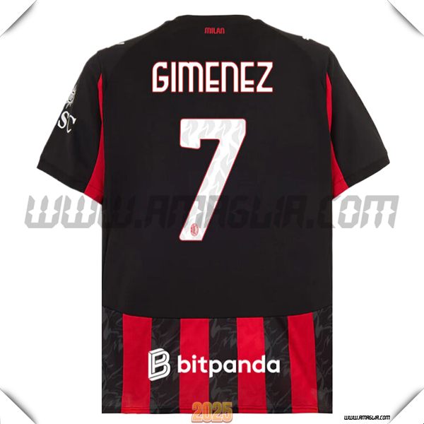 Prima Maglia Calcio AC Milan GIMENEZ #7 2025 2026 Nero/Rosso