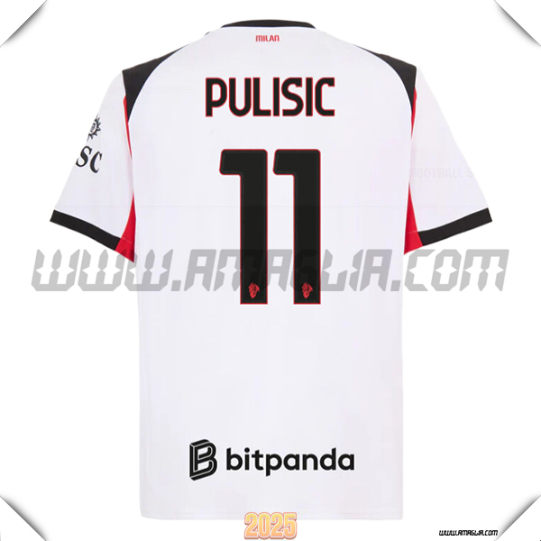 Seconda Maglia Calcio AC Milan PULISIC #11 2025 2026 Bianco