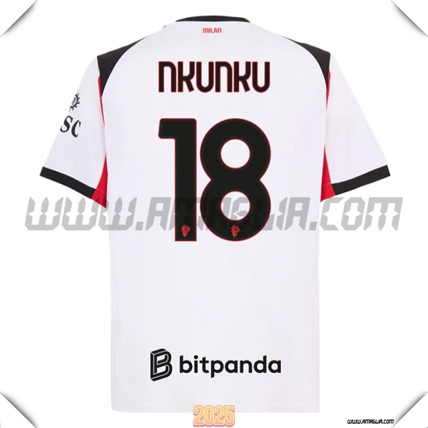 Seconda Maglia Calcio AC Milan NKUNKU #18 2025 2026 Bianco