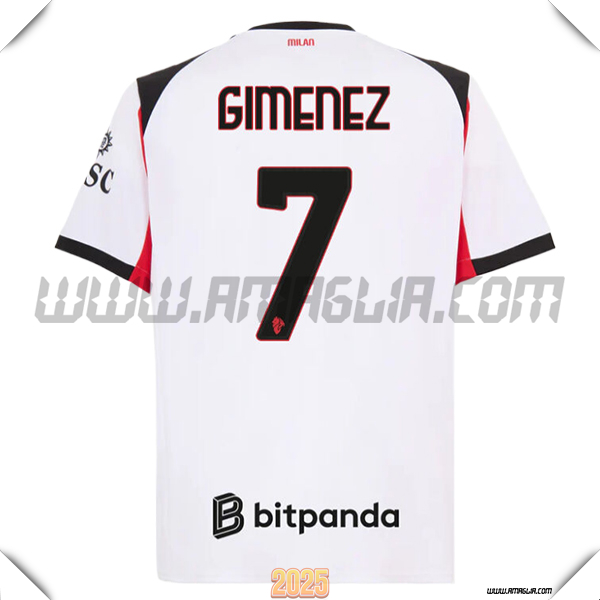 Seconda Maglia Calcio AC Milan GIMENEZ #7 2025 2026 Bianco