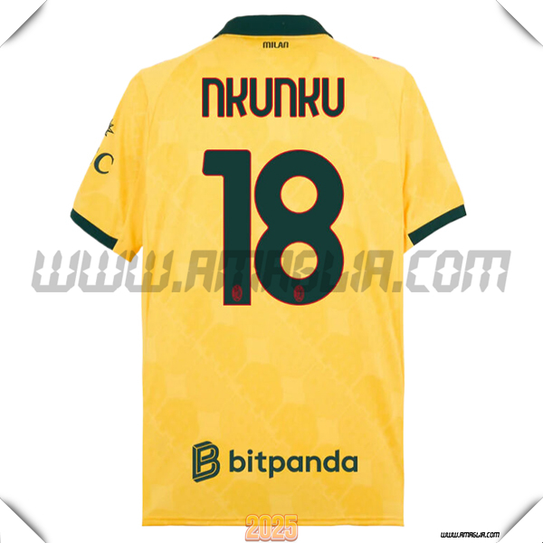 Terzo Maglia Calcio AC Milan NKUNKU #18 2025 2026 GIALLO