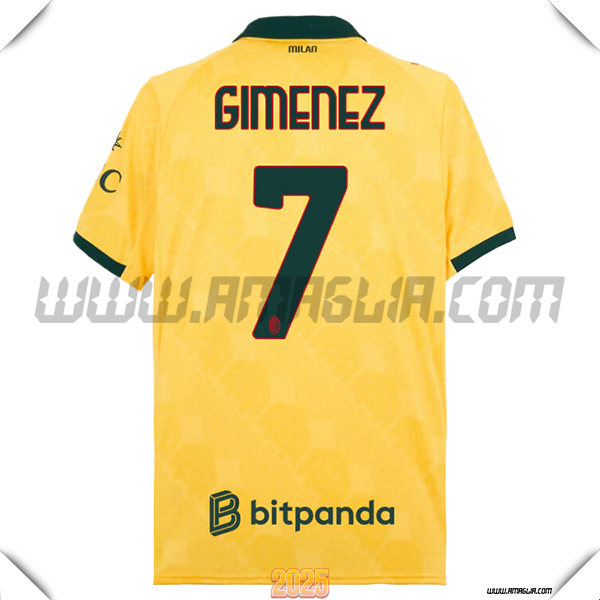 Terzo Maglia Calcio AC Milan GIMENEZ #7 2025 2026 GIALLO
