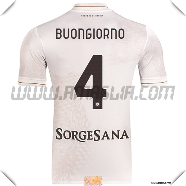 Seconda Maglia Calcio SSC Napoli BUONGIORNO #4 2025 2026 Bianco