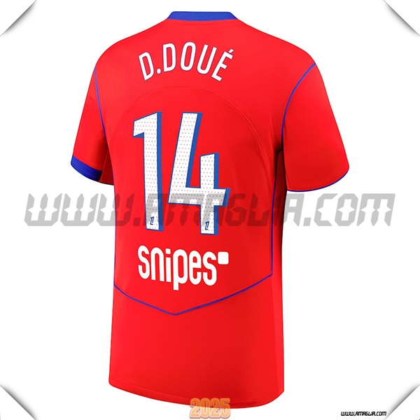 Terzo Maglia Calcio Paris PSG D.DOUÉ #10 2025 2026 Rosso