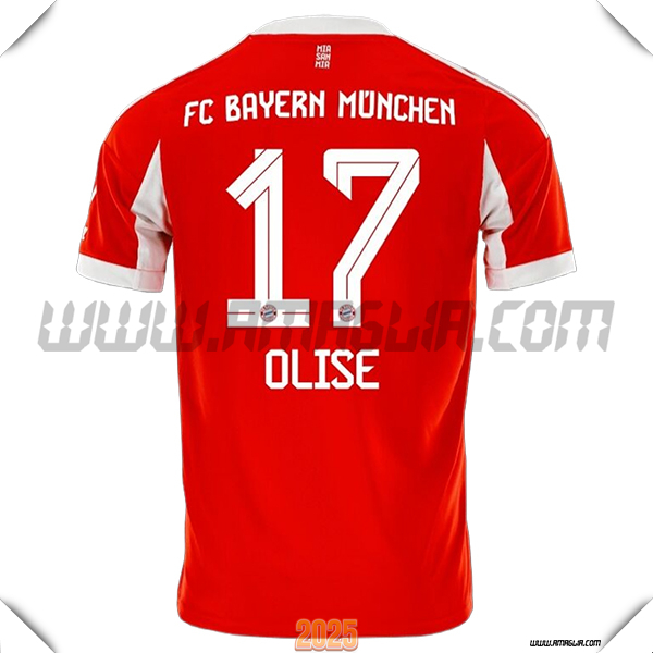 Prima Maglia Calcio Bayern Monaco OLISE #17 2025 2026 Rosso