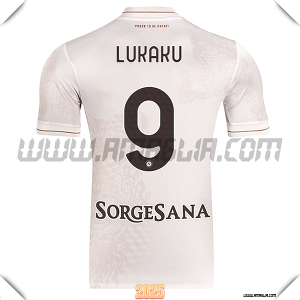 Seconda Maglia Calcio SSC Napoli LUKAKU #9 2025 2026 Bianco