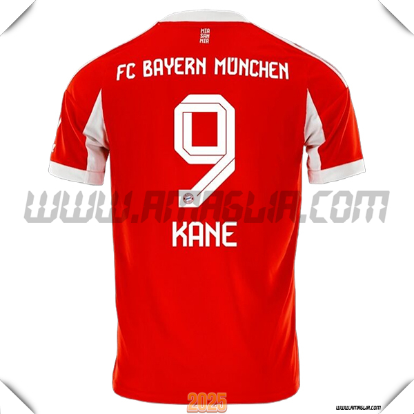 Prima Maglia Calcio Bayern Monaco KANE #9 2025 2026 Rosso
