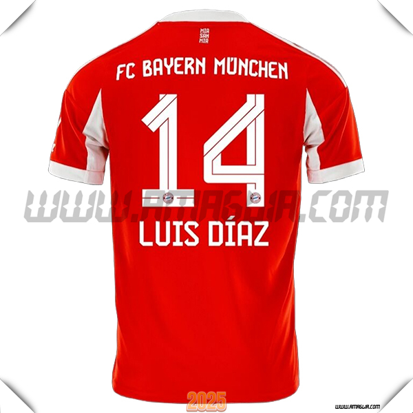 Prima Maglia Calcio Bayern Monaco LUIS DÍAZ #14 2025 2026 Rosso