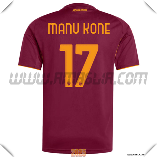 Prima Maglia Calcio AS Roma MANU KONÉ #17 2025 2026 Rosso