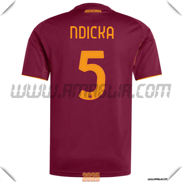 Prima Maglia Calcio AS Roma NDICKA #5 2025 2026 Rosso