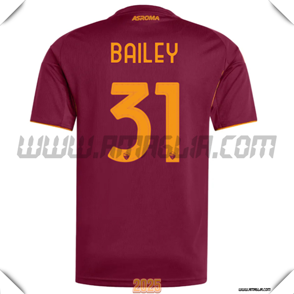 Prima Maglia Calcio AS Roma BAILEY #31 2025 2026 Rosso