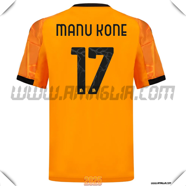 Seconda Maglia Calcio AS Roma MANU KONÉ #17 2025 2026 Arancia