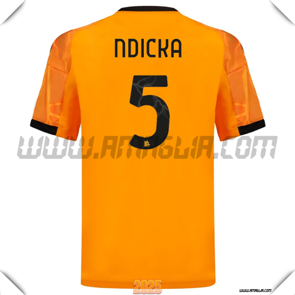 Seconda Maglia Calcio AS Roma NDICKA #5 2025 2026 Arancia