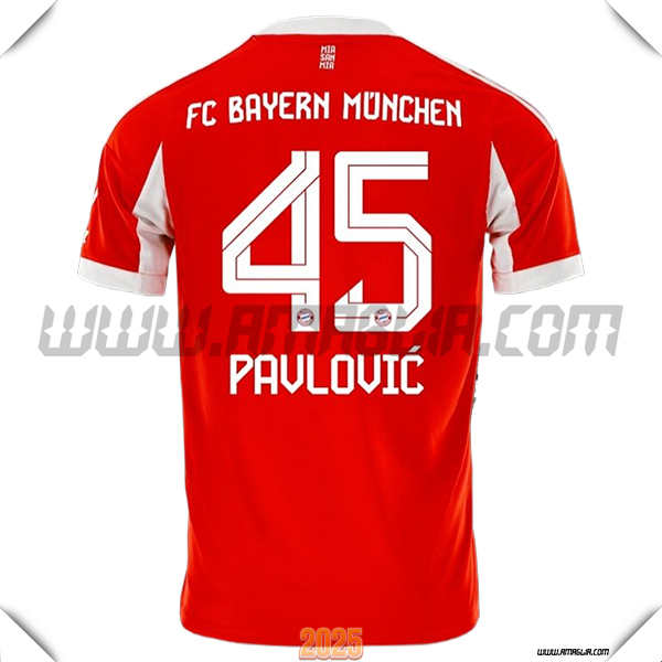 Prima Maglia Calcio Bayern Monaco PAVLOVIC #45 2025 2026 Rosso