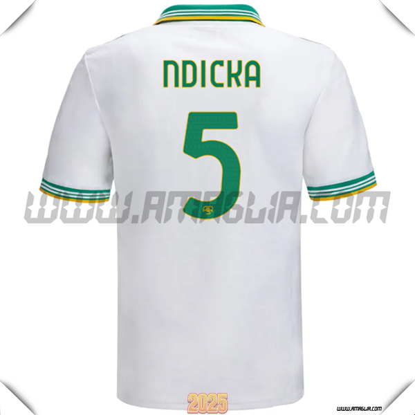 Terzo Maglia Calcio AS Roma NDICKA #5 2025 2026 Bianco