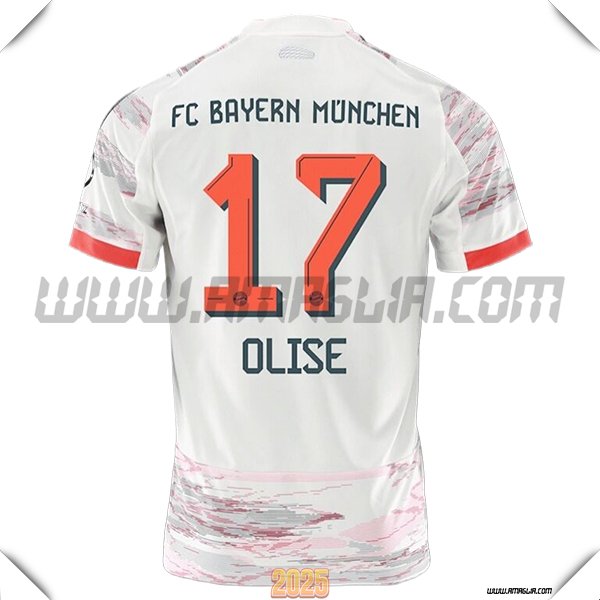 Seconda Maglia Calcio Bayern Monaco OLISE #17 2025 2026 Bianco