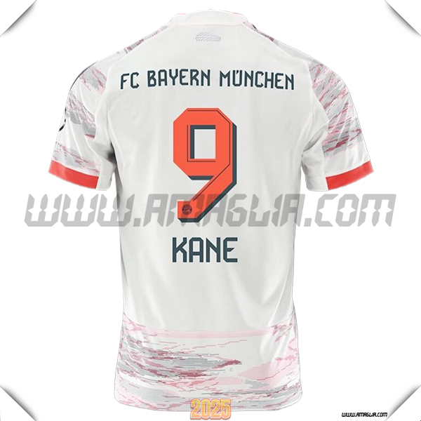 Seconda Maglia Calcio Bayern Monaco KANE #9 2025 2026 Bianco