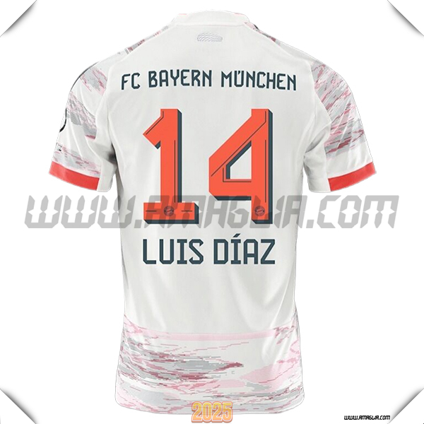 Seconda Maglia Calcio Bayern Monaco LUIS DÍAZ #14 2025 2026 Bianco