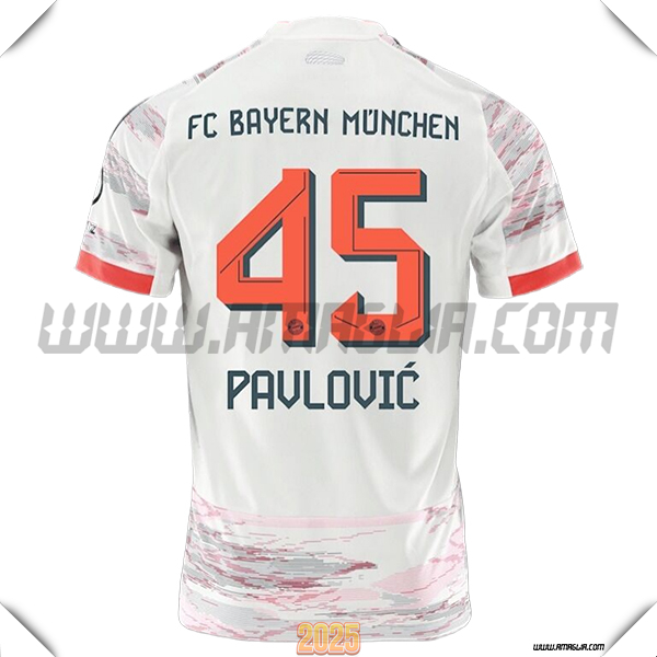 Seconda Maglia Calcio Bayern Monaco PAVLOVIC #45 2025 2026 Bianco