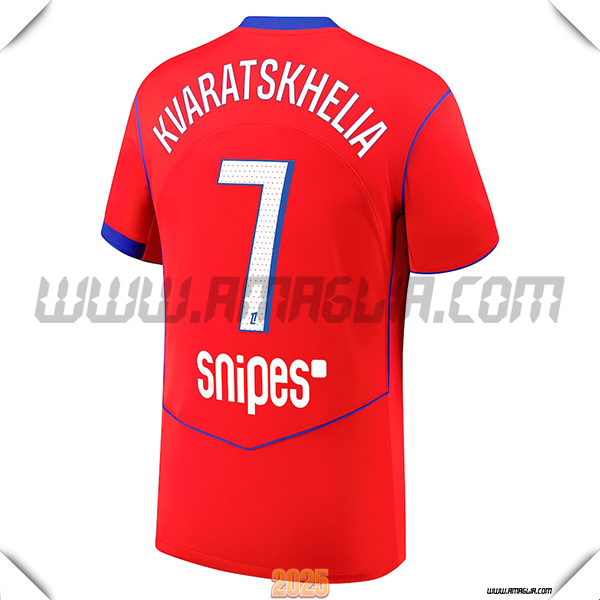 Terzo Maglia Calcio Paris PSG KVARATSKHELIA #25 2025 2026 Rosso