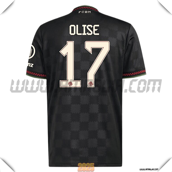 Maglia Calcio Bayern Monaco Champions League OLISE #17 Nero 2025 2026