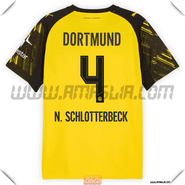 Prima Maglia Calcio Dortmund BVB N.SCHLOTTERBECK #4 2025 2026 GIALLO/Nero