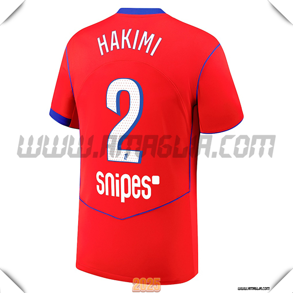 Terzo Maglia Calcio Paris PSG HAKIMI #9 2025 2026 Rosso